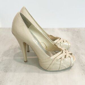 Dots Snakeskin Heels Nude Beige Cream Peep Toe High Heel Platform Basic